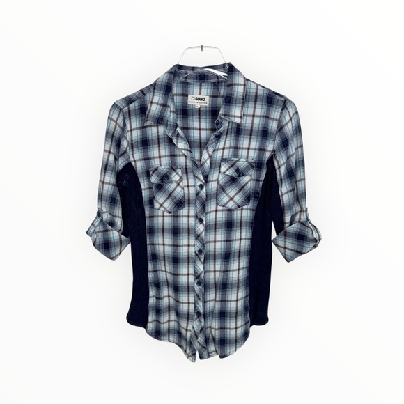 Ci Sono Plaid Collection Women Shirt Roll Up Sleeves Button Down Stretch Size M - Picture 3 of 10